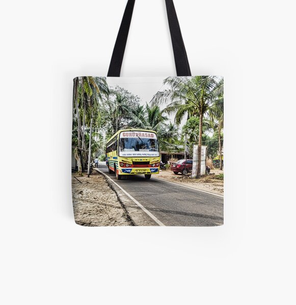 Colourful bus in rural Indian village in Coastal India All Over Print Tote Bag