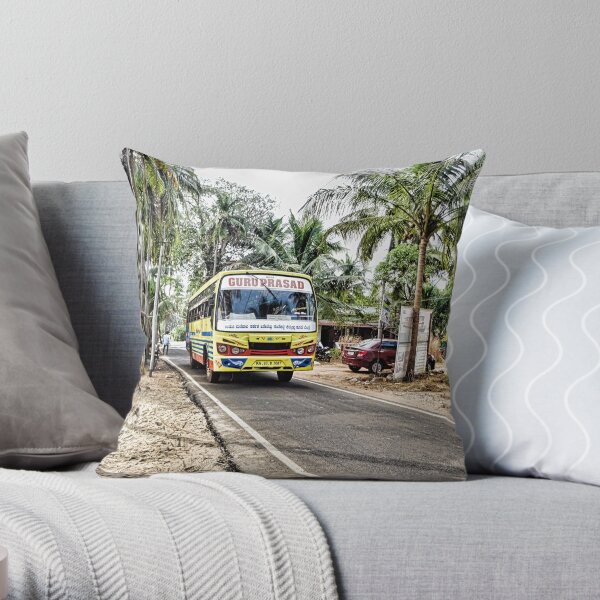 Colourful bus in rural Indian village in Coastal India Throw Pillow