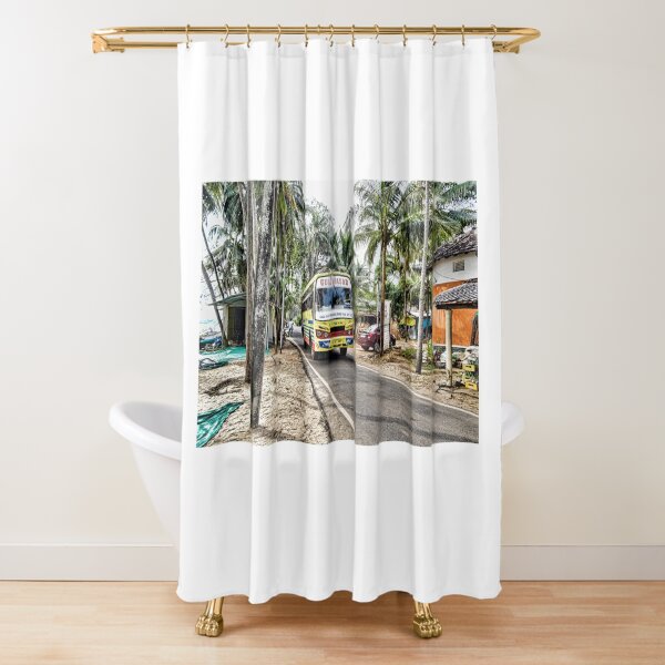 Colourful bus in rural Indian village in Coastal India Shower Curtain