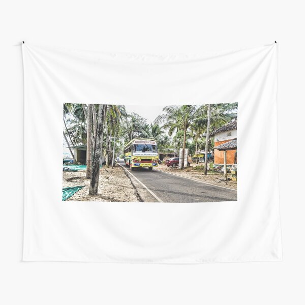Colourful bus in rural Indian village in Coastal India Tapestry