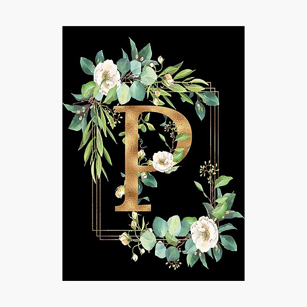 Gold Foil Geometric Monogram P Photographic Print