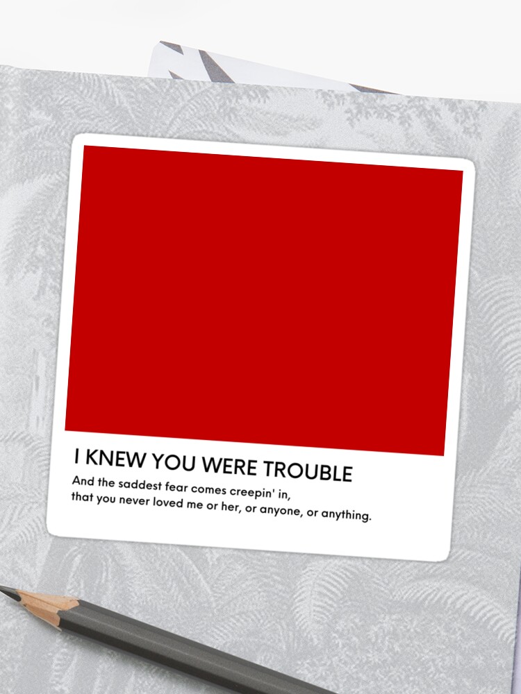 I Knew You Were Trouble Taylor Swift Red Album Pantone Colour Swatch Track Sticker By Bombalurina