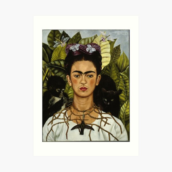 Frida Kahlo's self portrait with monkey and cat Art Print