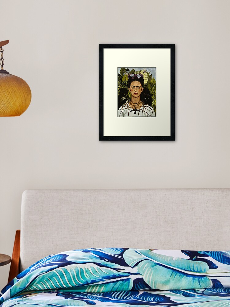 Thumbnail 1 of 7, Framed Art Print, Frida Kahlo's self portrait with monkey and cat designed and sold by TiendaTina.