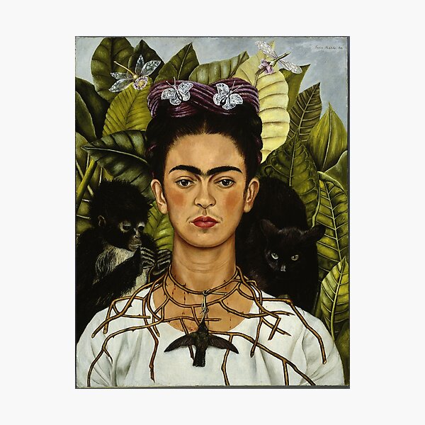 Frida Kahlo's self portrait with monkey and cat Photographic Print