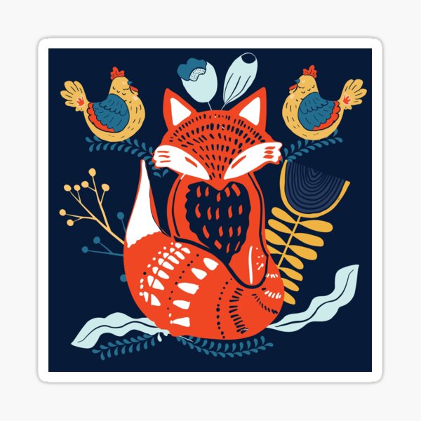Item preview, Scandinavian fox hens floral designed and sold by CrazyCatx.