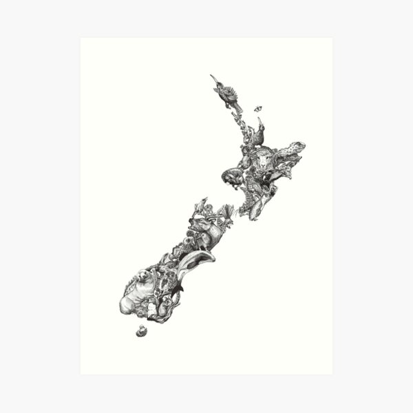 New Zealand - Wildlife Map Art Print