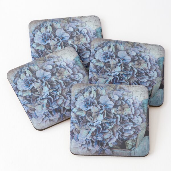Vintage Postcard Blue Hydrangea Coasters (Set of 4)