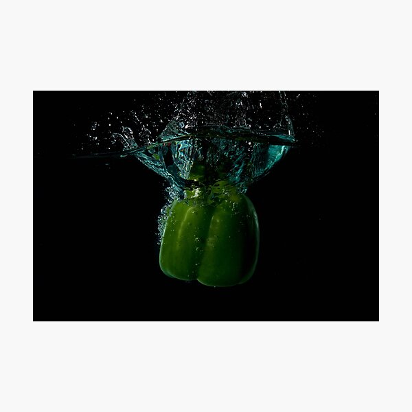 Green Bell Sweet Pepper Dropped Into Water Photographic Print