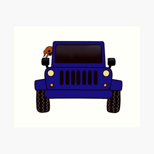 Whimsical dogs in a Jeep Art Print-Jeep Art-Dog Art Whimsical dogs in a Jeep Art Print-Jeep Art-Dog Art