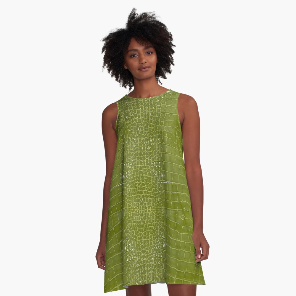 Lime Green Alligator Skin A-Line Dress