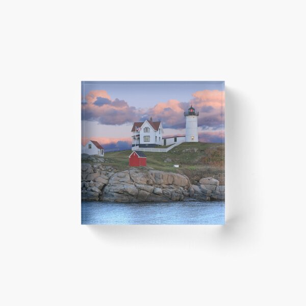 Sunset at Cape Neddick (Nubble) Lighthouse, York, Maine Acrylic Block