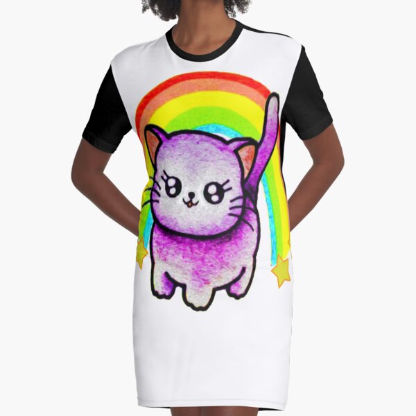 RAINBOW KITTY Graphic T-Shirt Dress