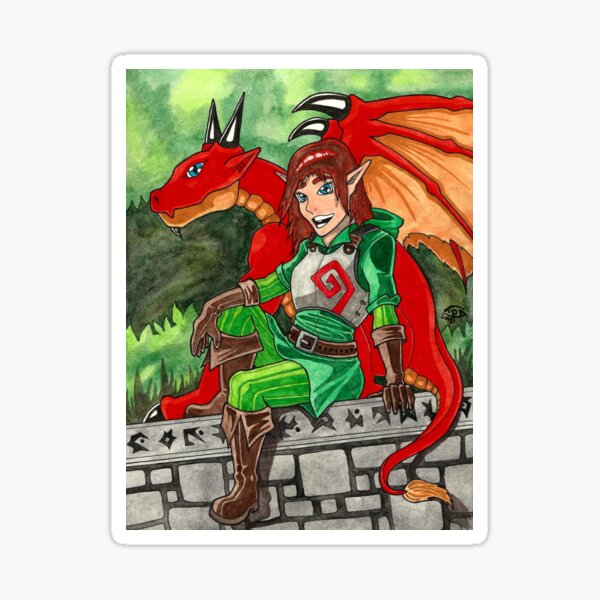 Item preview, Dragon Trainer Elf Girl Fantasy Watercolor designed and sold by PyromaniacJoe.