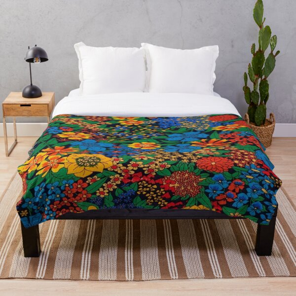 Item preview, 1970's Beautiful Blue and Orange Floral Print designed and sold by WildDaisy.