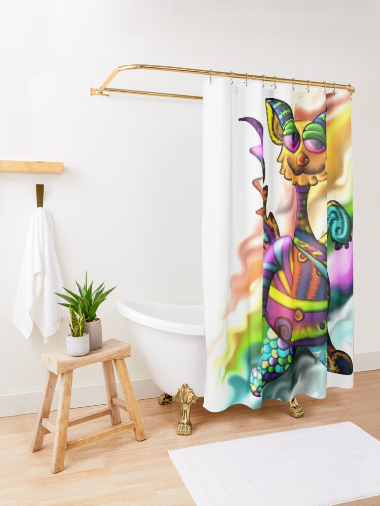 "Crazy Cat" Shower Curtain by DinkumDoodles Redbubble