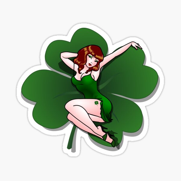 Lucky Pin Up Girl Gifts St. Patrick's Pinup Art Sticker