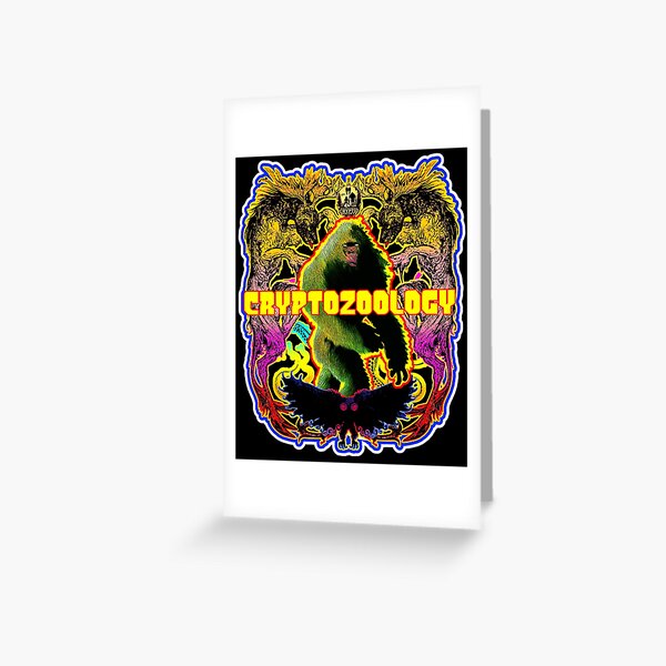 Cryptozoology Colorful Retro Vintage Bigfoot Sasquatch Wendigo Mothman Dogman UFO Greeting Card