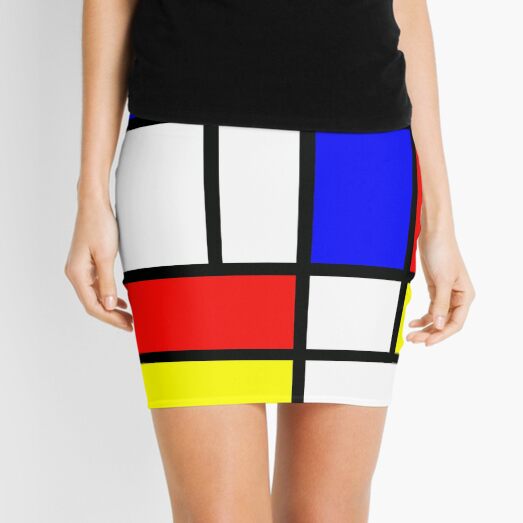 Piet Mondrian "Composition 2" | Color Block with Red Yellow and Blue Mini Skirt