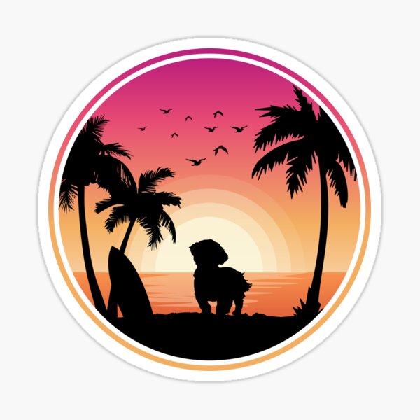 Shih Tzu Dog Beach Sunset Sticker