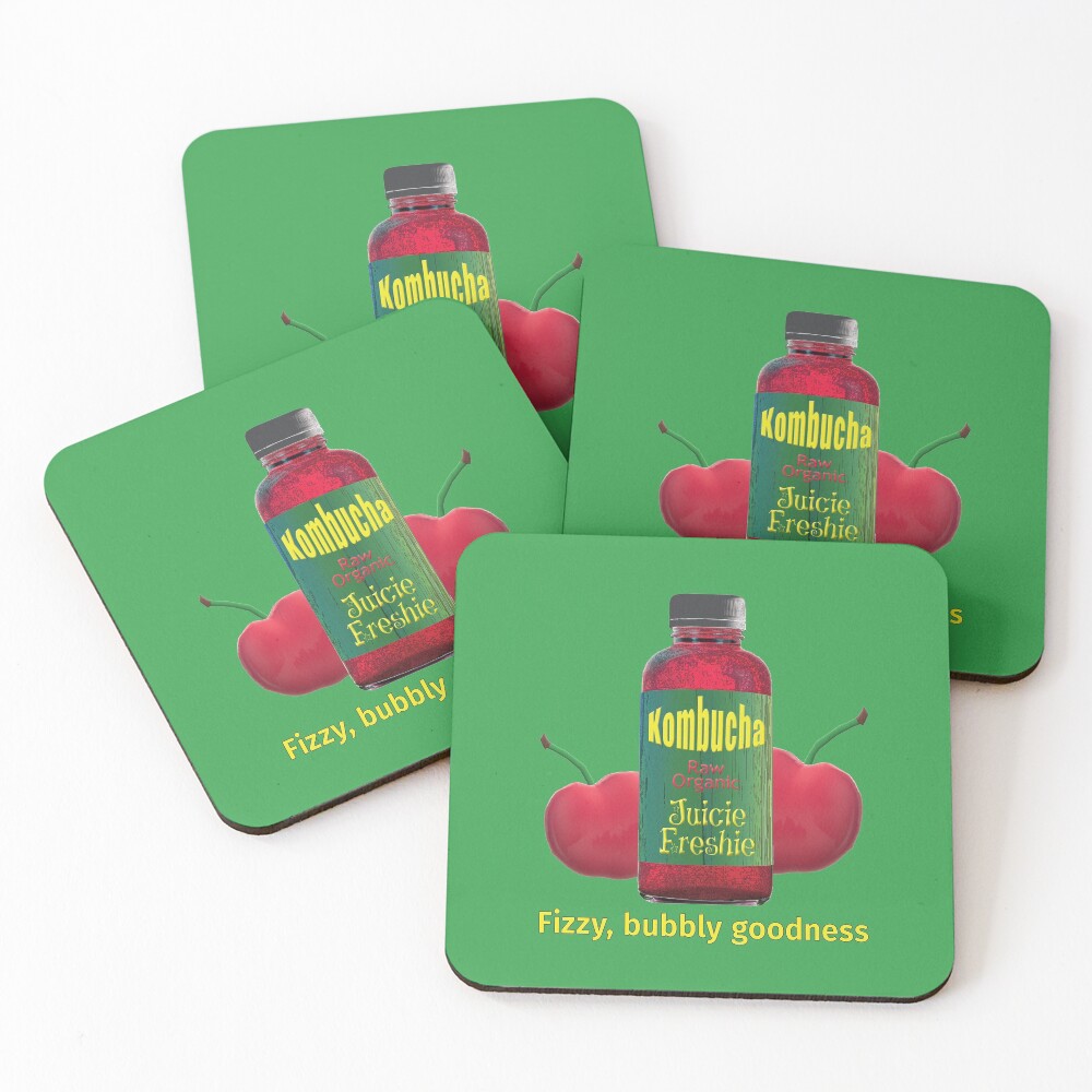 Kombucha. Fizzy Bubbly Goodness. Coasters (Set of 4)
