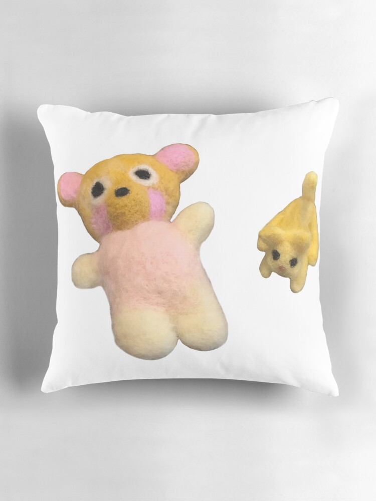 Osito de peluche y gato kawaii de fieltro japonés súper suave hecho a mano  Cojín