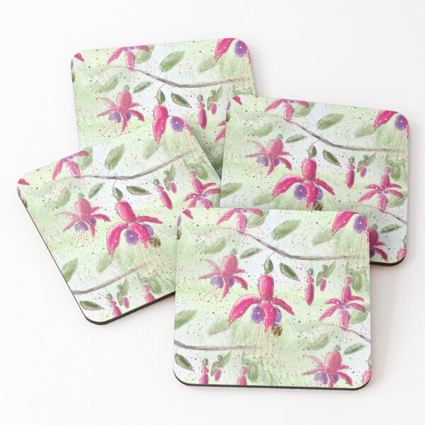 Whimsical Fuschia Floral Pattern Coasters (Set of 4)