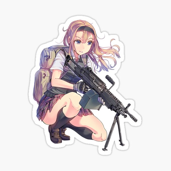 Anime Girl With Gun Sticker By Meansmoothie Redbubble