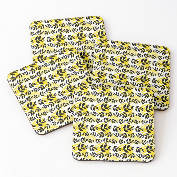 Item preview, Illustration and pattern with leaves in black, white and yellow designed and sold by Pia Kolle.