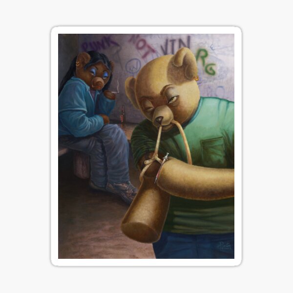Drug Addict Teddy Sticker