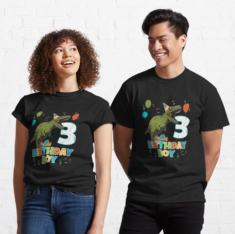 Camiseta «Fiesta de cumpleaños de niños de 3 años Fiesta de dinosaurios T Rex» de | Redbubble