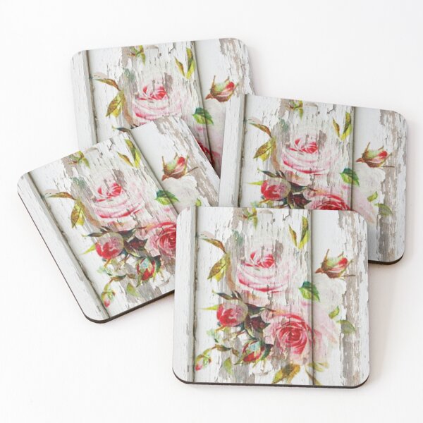 Item preview, shabby chic pink roses on a fading wooden background   designed and sold by wildseadesign.
