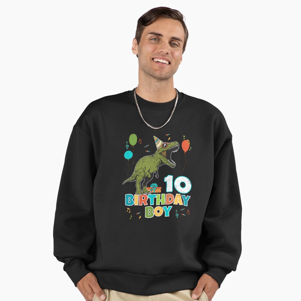 10 Year Old Kids Birthday Boy Party T Rex Dinosaur Pullover Hoodie