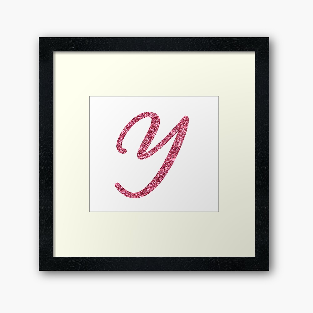 pink glitter letter y framed art print by qthephotog redbubble