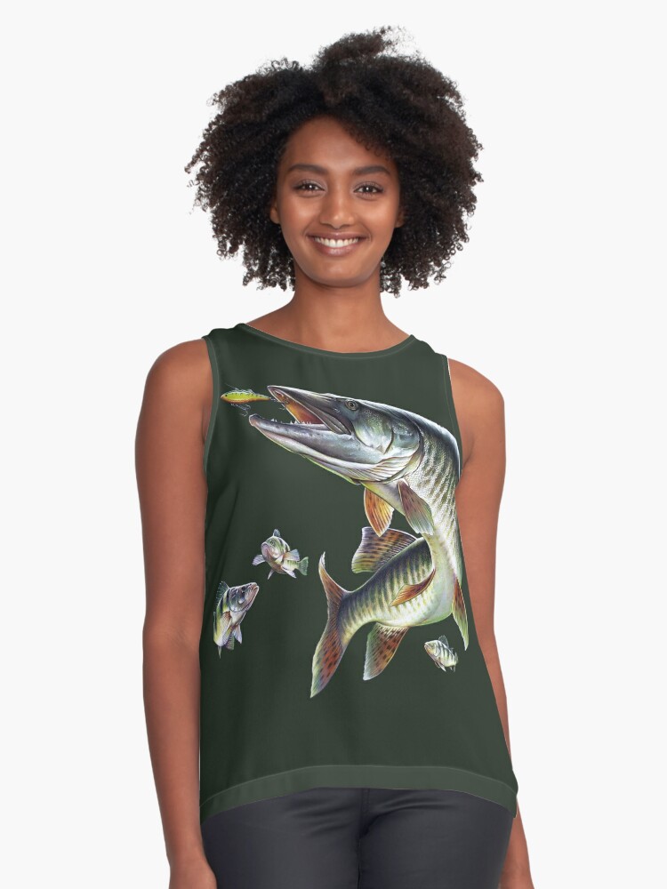 Muskie Fishing Sleeveless Top for Sale by Salmoneggs