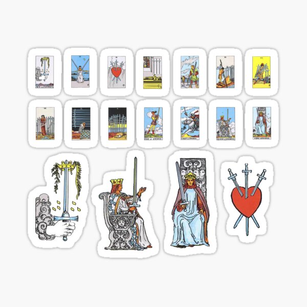 Tarot Card Sticker Set - Swords Suite 18 Piece Pack Sticker