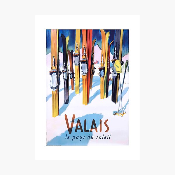 Item preview, 1949 Switzerland Valais Ski Travel Poster designed and sold by retrographics.