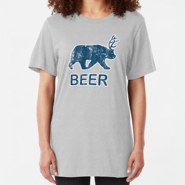 Vintage Beer Bear Deer Slim Fit T-Shirt