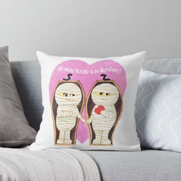 "Bound Together" - Mummy, Mummy, Egyptian, Egypt, Couple, Love, Romance, Red, Heards, Pink, His, Hers, Valentine's, Day, Card, Valentine, Vday Throw Pillow