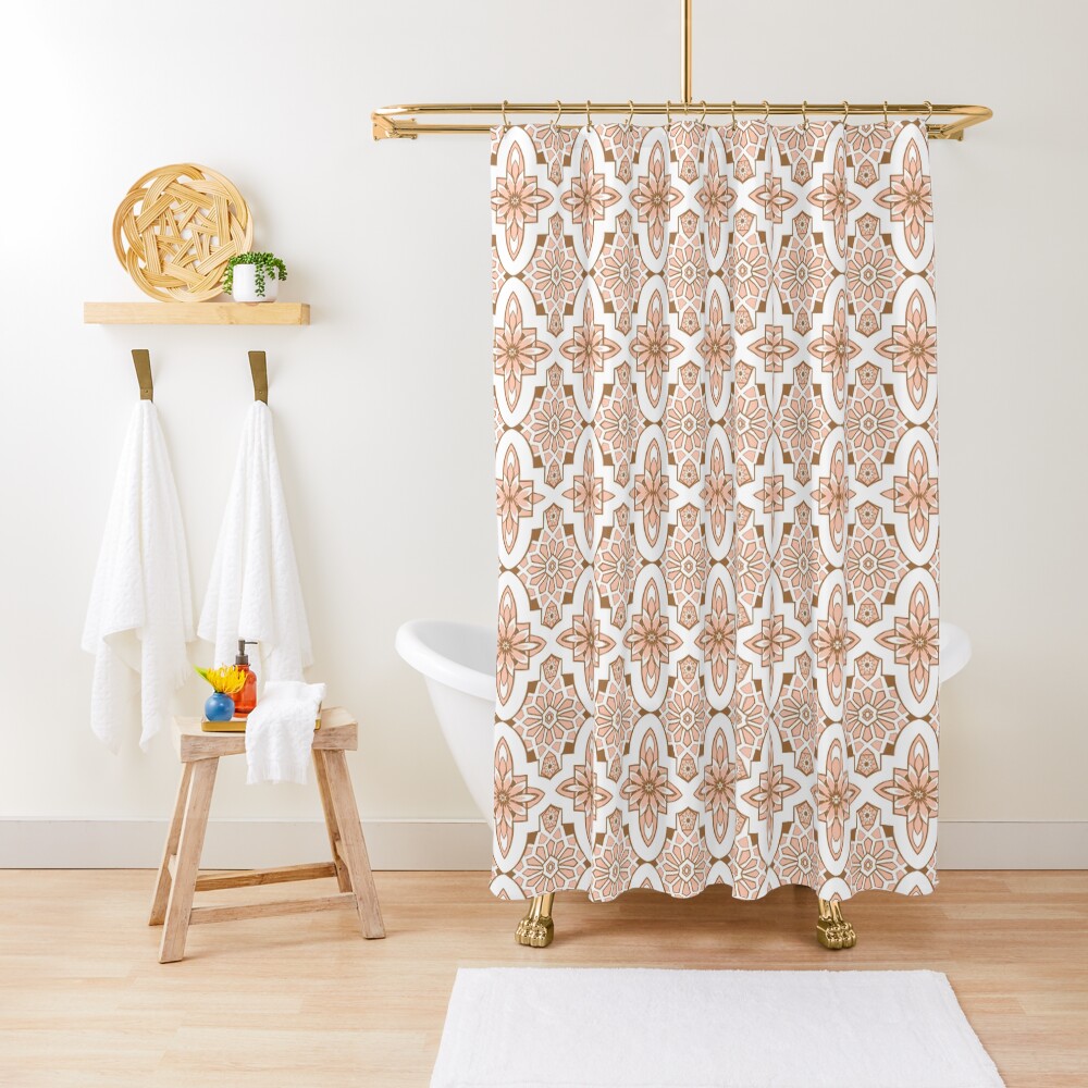 Peachy blush pink Moroccan Tile print art and design Shower Curtain