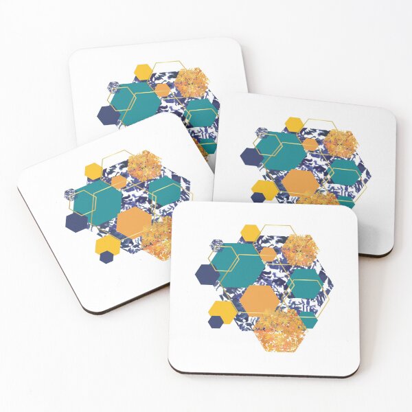 Item preview, Blue, orange, navy, yellow and gold geometric hexagons  designed and sold by Lilith-Designs.