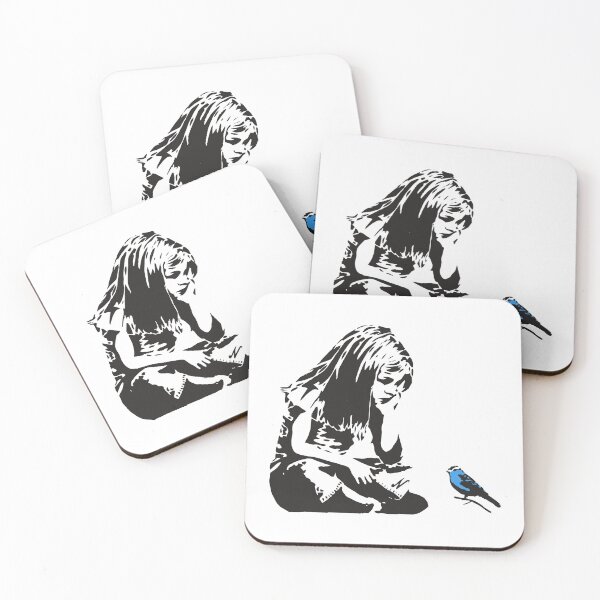 Girl with Blue Bird - Banksy Graffiti - Hull city centre Coasters (Set of 4)