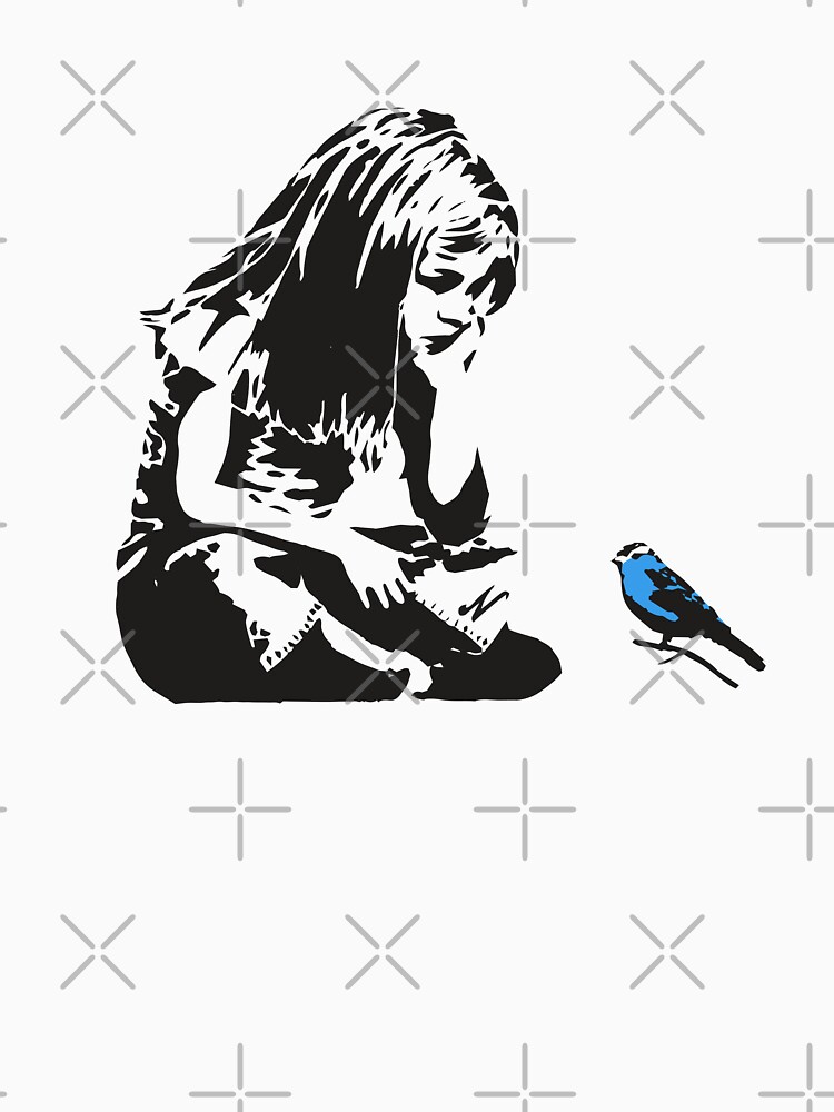 Thumbnail 7 of 7, Classic T-Shirt, Girl with Blue Bird - Banksy Graffiti - Hull city centre designed and sold by portokalis.