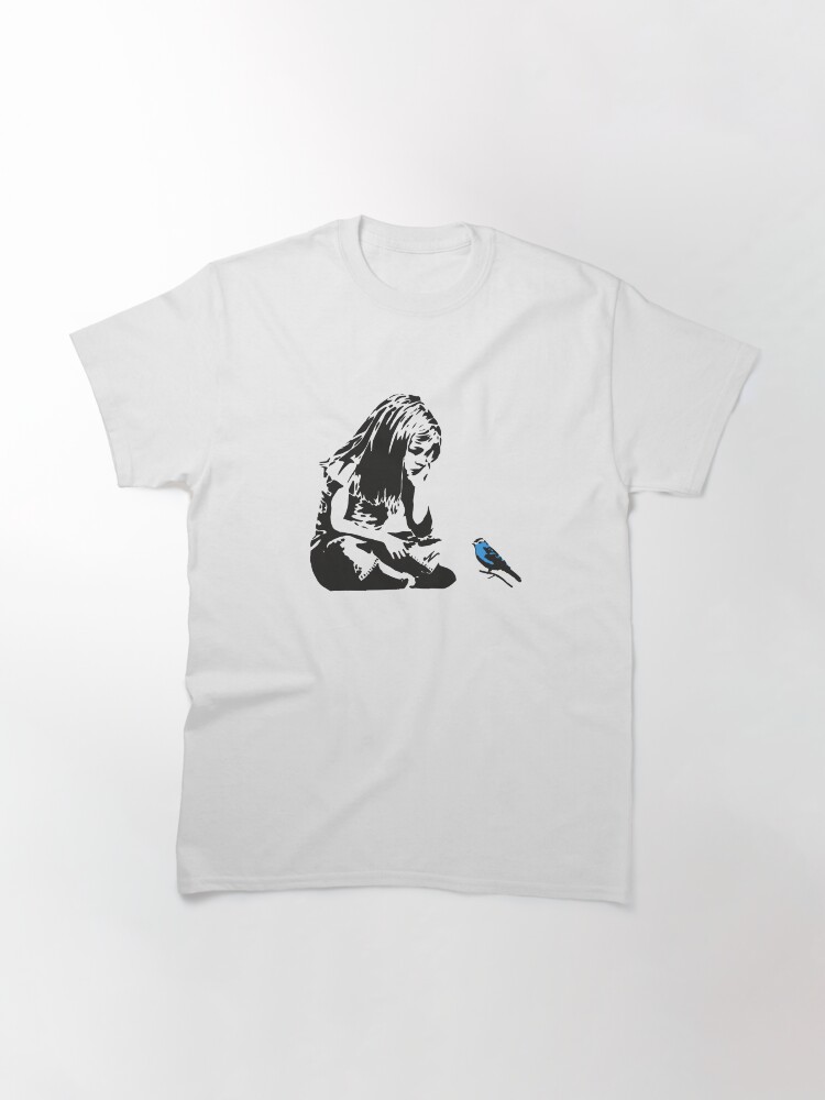 Thumbnail 3 of 7, Classic T-Shirt, Girl with Blue Bird - Banksy Graffiti - Hull city centre designed and sold by portokalis.