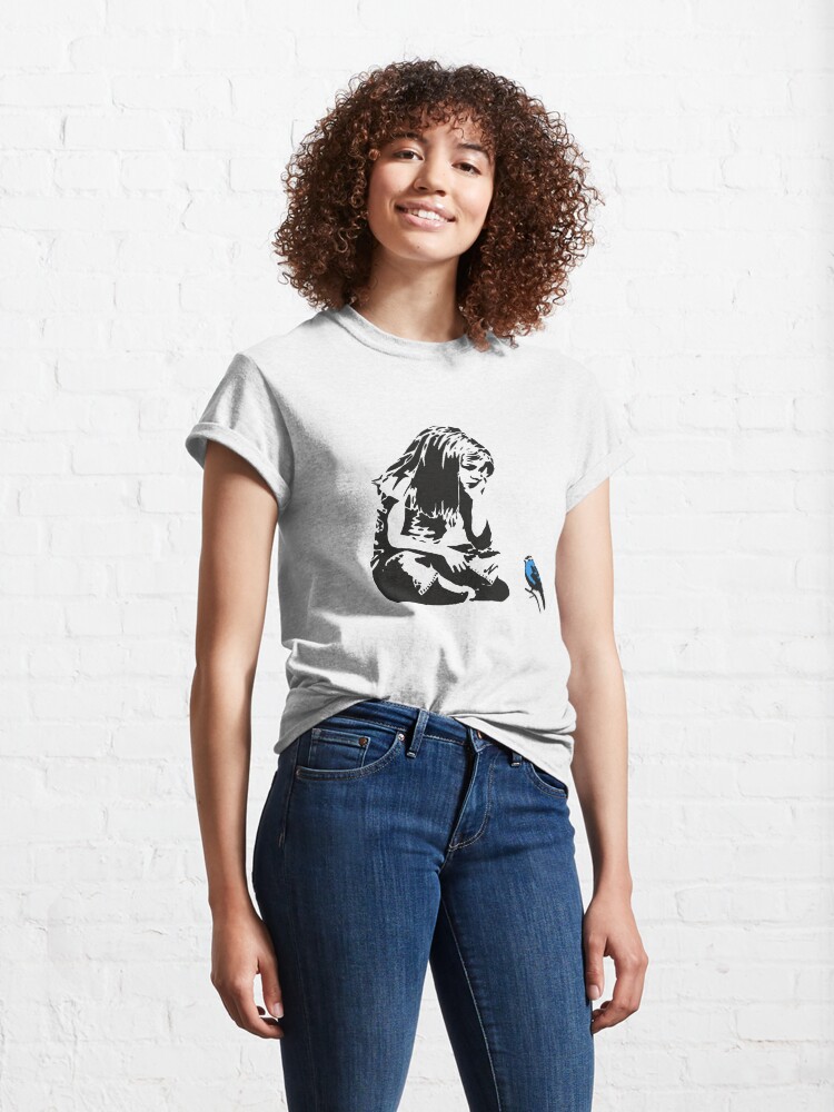 Alternate view of Girl with Blue Bird - Banksy Graffiti - Hull city centre Classic T-Shirt