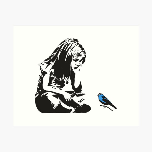 Girl with Blue Bird - Banksy Graffiti - Hull city centre Art Print