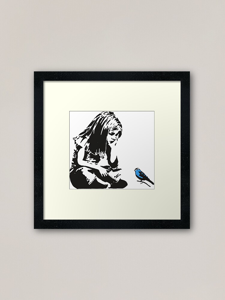 Alternate view of Girl with Blue Bird - Banksy Graffiti - Hull city centre Framed Art Print