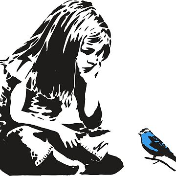Artwork thumbnail, Girl with Blue Bird - Banksy Graffiti - Hull city centre by portokalis