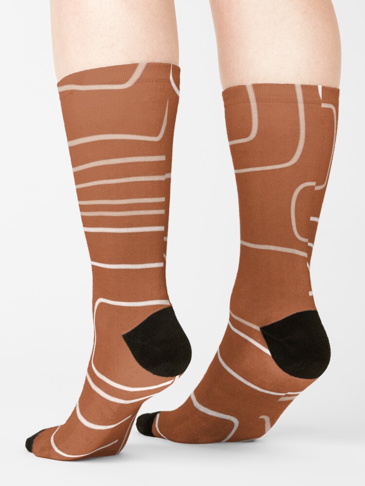 "Azteca Line Minimalist Pattern in Clay and Putty " Socks by