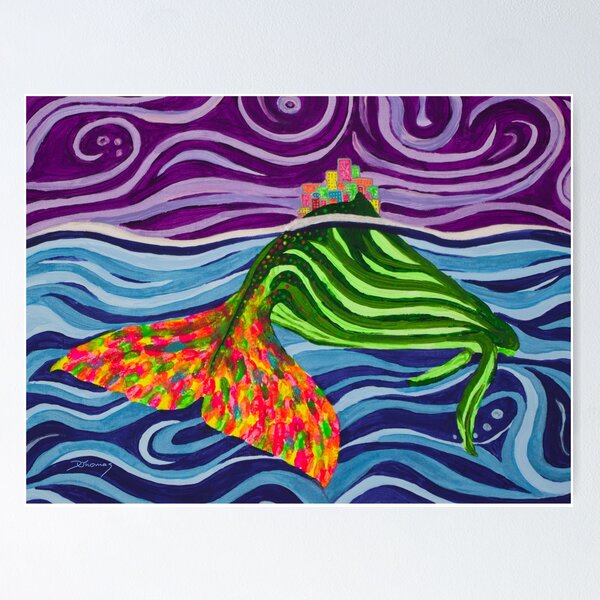 Humpback whale with Houses - abstract Poster